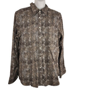 Chaps Womens No Iron Shirt Size L Animal Print Long Sleeve Button Front Cotton